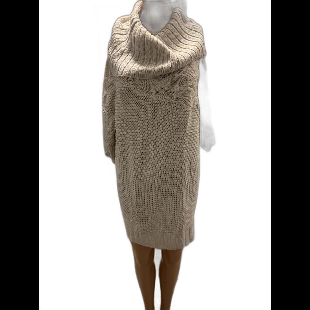Cozy Oversized Knit Sweater Dress  or Sweater with Cowl Neck Beige Plus One Size
